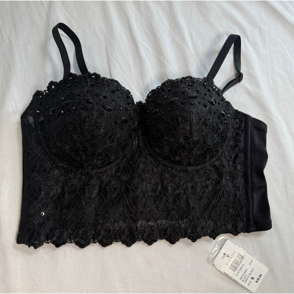 Windsor Sparkle Beaded‎ Black Lace Corset Bustier Crop Top Size Small